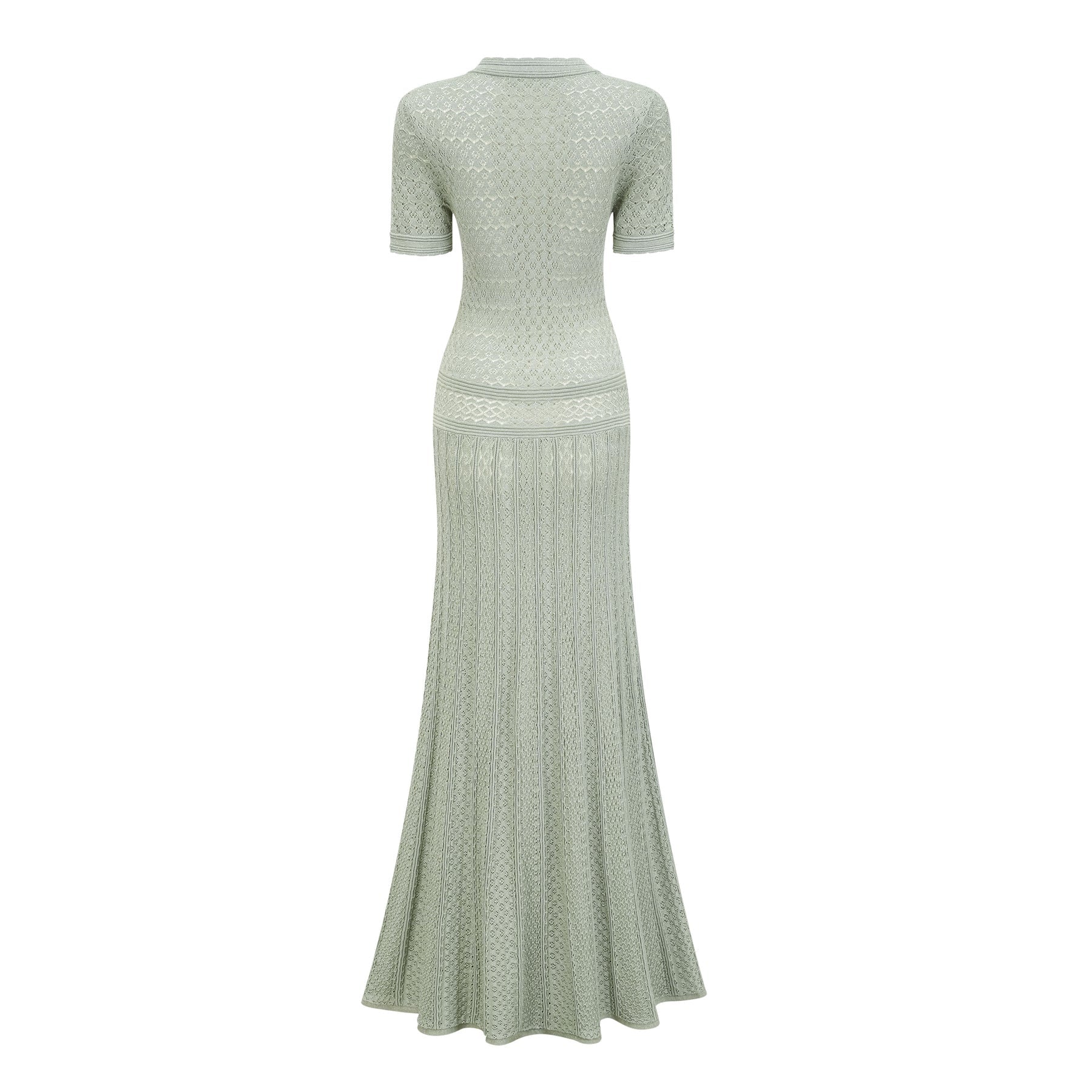Siena green shirred crochetknit maxi dress