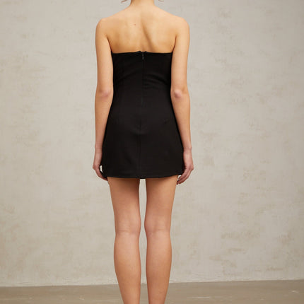 Sienna Black Mini Dress with Studded Bow and Crystal Detailing