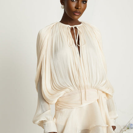 Sienna Mini Dress in Neutrals with Glitter Detailing and Twist Design