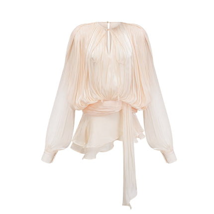 Sienna Mini Dress in Neutrals with Glitter Detailing and Draped Silhouette