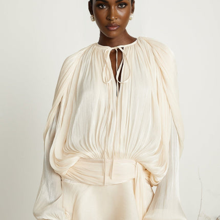 Sienna Mini Dress in Neutrals with Glitter Detailing and Draped Silhouette