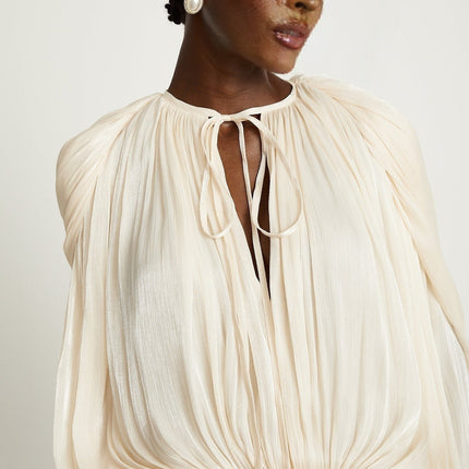 Sienna Mini Dress in Neutrals with Glitter Detailing and Draped Silhouette