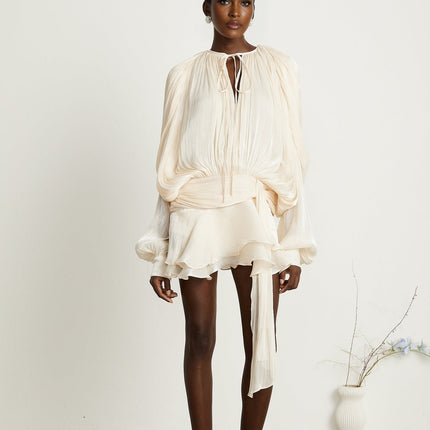 Sienna Mini Dress in Neutrals with Twist Design and Glitter Detailing