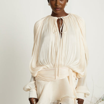 Sienna Mini Dress in Neutrals with Twist Design and Glitter Detailing