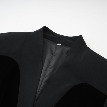 Silvana Black Velvet Jacket with V-Neck Design and Waist Tightened Detailing