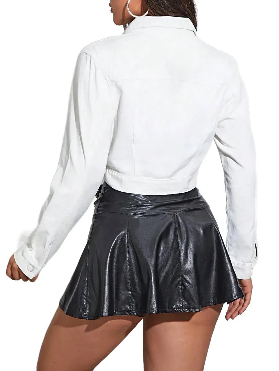 Silvana Cropped Denim Jacket Trendy Layering Piece for Any Outfit in White - White