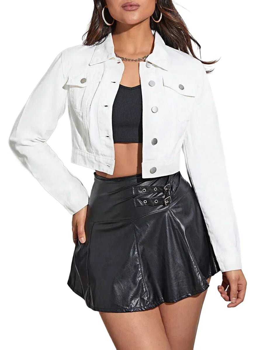 Silvana Cropped Denim Jacket Trendy Layering Piece for Any Outfit in White - White