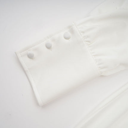 Silvana White Mini Dress with Faux Flower and Ruched Cut-Out Details