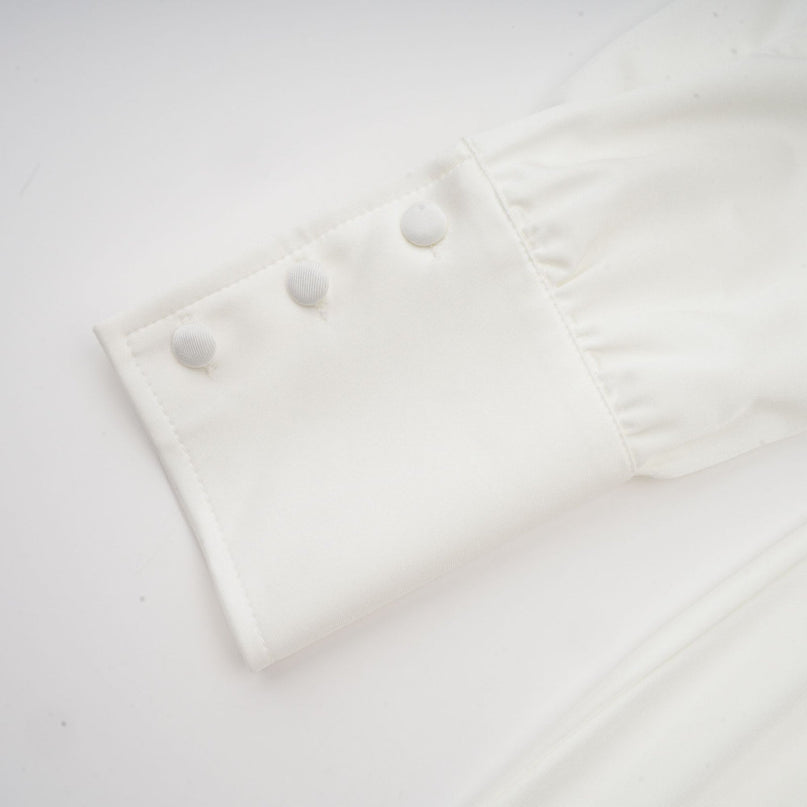 Silvana White Mini Dress with Faux Flower and Ruched Cut-Out Details