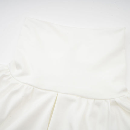 Silvana White Mini Dress Faux Flower Ruched Cut-Out Mock Neck Long Sleeves Thigh-Length Rear Button Fastening
