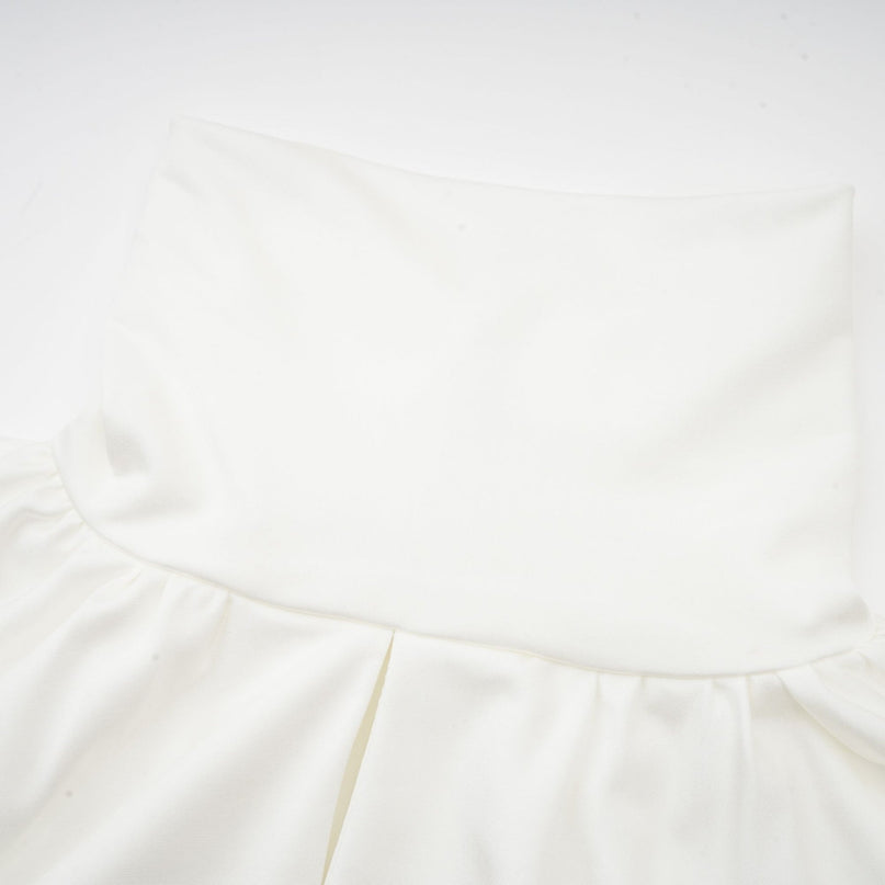 Silvana White Mini Dress Faux Flower Ruched Cut-Out Mock Neck Long Sleeves Thigh-Length Rear Button Fastening