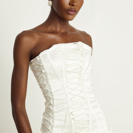 Silvana White Strapless Tulle Flounce Hem Mini Dress