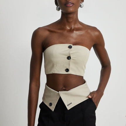 Silvestra Bustier Top & Panelled Trousers Set in Neutrals & Black