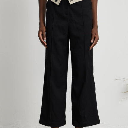 Silvestra Neutrals & Black Bustier Top Panelled Trousers Set 100% Polyester