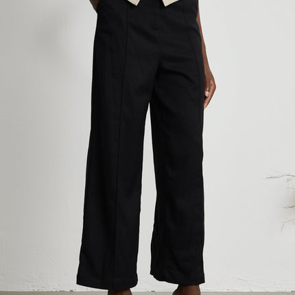 Silvestra Neutrals & Black Bustier Top Panelled Trousers Set 100% Polyester