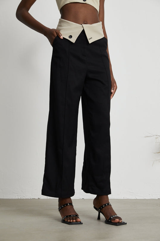 Silvestra Neutrals & Black Bustier Top Panelled Trousers Set 100% Polyester