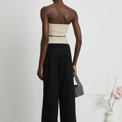 Silvestra Neutrals & Black Bustier Top Panelled Trousers Set 100% Polyester