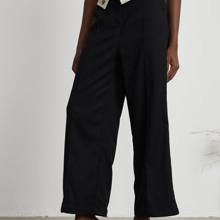 Silvestra Neutrals & Black Bustier Top Panelled Trousers Set 100 Polyester
