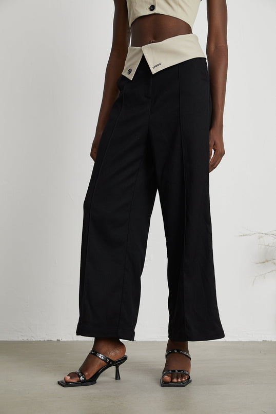 Silvestra Neutrals & Black Bustier Top Panelled Trousers Set 100 Polyester