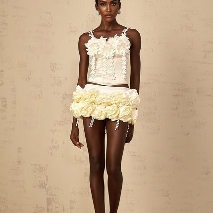 Silvestra White Floral Embroidered Cropped Top with Corset Detailing