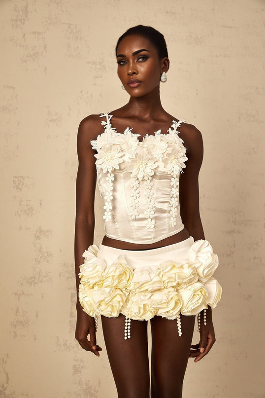 Silvestra White Floral Embroidered Cropped Top