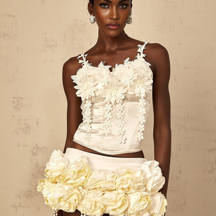 Silvestra White Floral Embroidered Cropped Top