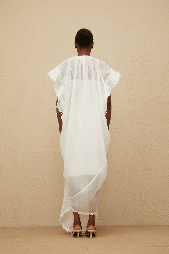 Silvestra White Maxi Dress with Floral Embroidery and Cut-Out Detailing