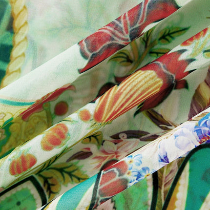 Silvia Green Floral Midi Dress Emulation Silk