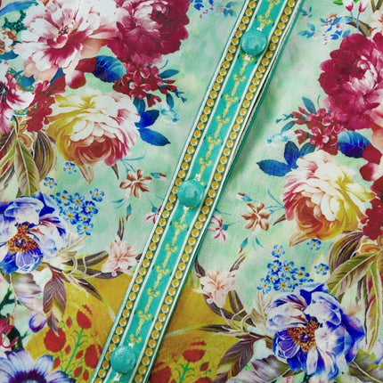 Silvia Green Floral Midi Dress with Long Sleeves and Belt