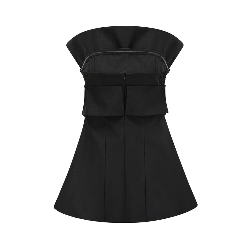 Simona Black Mini Dress with Bowknot Detail Pleated Design Rear Zip Fastening 88% Polyester 12% Spandex