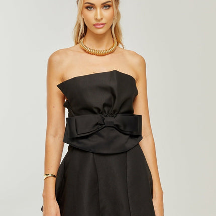 Simona Black Off-Shoulder Bowknot Mini Dress