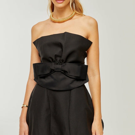 Simona Black Off-Shoulder Bowknot Mini Dress
