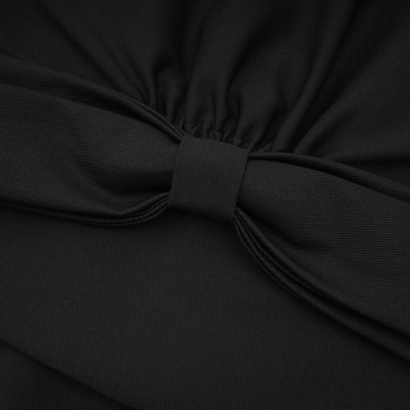 Simona Black Off-Shoulder Bowknot Pleated Mini Dress