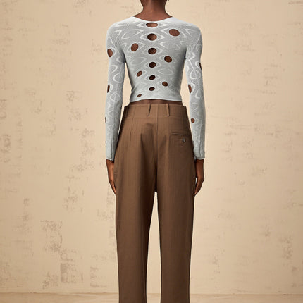 Simona Brown Wide Leg Cutout Cropped Trousers 100% Cotton