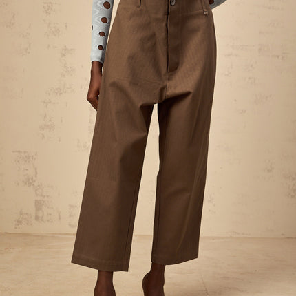 Simona Brown Wide Leg Cutout Trousers 100% Cotton Women's Fashion
