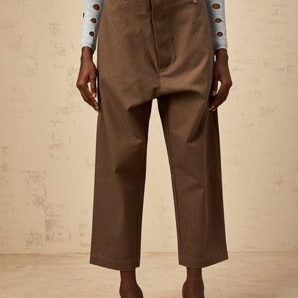 Simona Brown Wide-Leg Cutout Trousers with Shirred Effect and Belt Loops