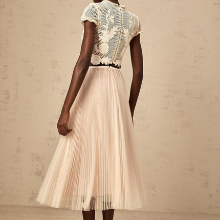 Simona Floral Appliqué Skirt & Top Set Neutrals & White
