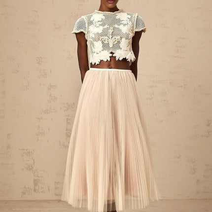 Simona Floral Appliqué Skirt & Top Set Neutrals & White