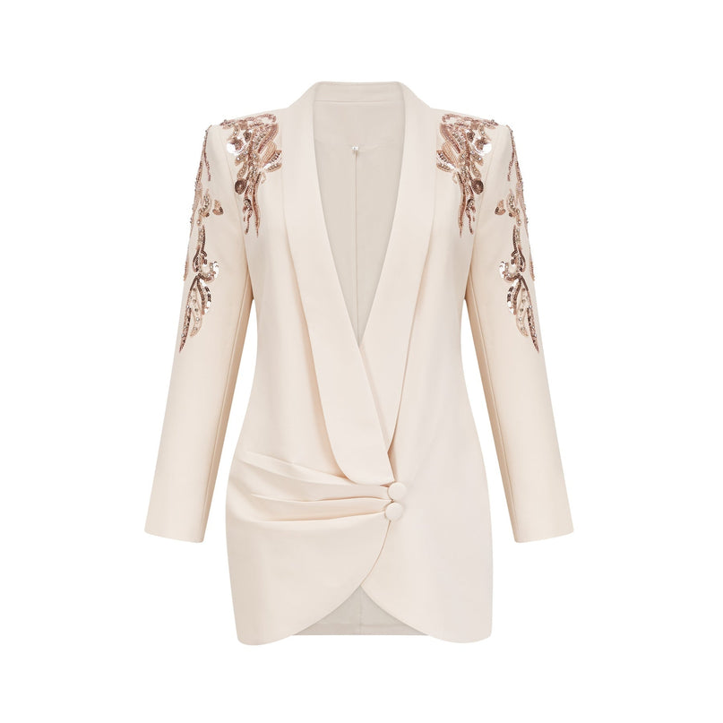 Simonetta Neutrals Sequined Blazer with Crystal Embellishment and Wrap Design