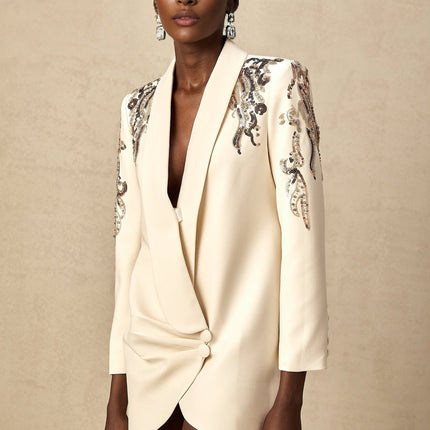 Simonetta Neutrals Sequined Blazer in Luxurious Blend of Cotton and Terylene Fiber