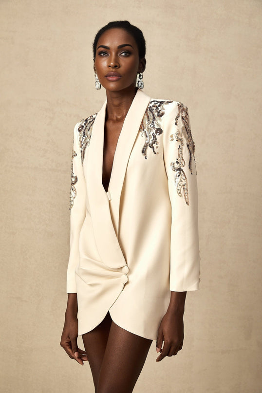 Simonetta Neutrals Sequined Blazer in Luxurious Blend of Cotton and Terylene Fiber