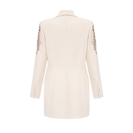 Simonetta Sequined Blazer Neutrals Long Sleeve Wrap Design Crystal Embellishment