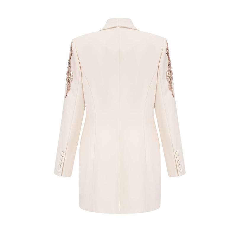 Simonetta Sequined Blazer Neutrals Long Sleeve Wrap Design Crystal Embellishment