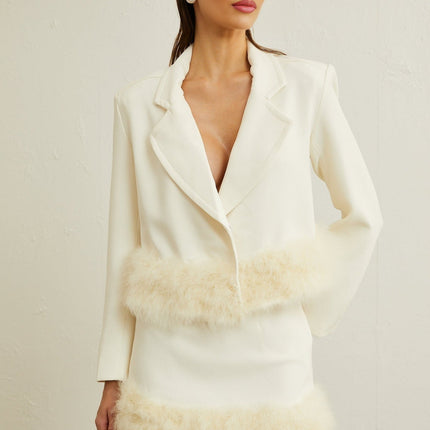 Simonetta White Blazer and Skirt Feather Hem Ensemble