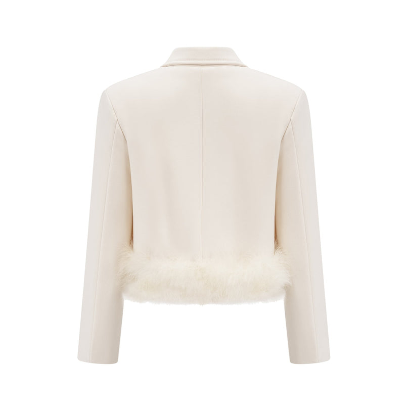 Simonetta White Blazer and Skirt Feather Hem Ensemble