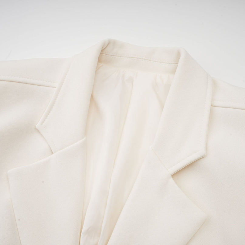 Simonetta White Blazer Skirt Feather Hem Ensemble