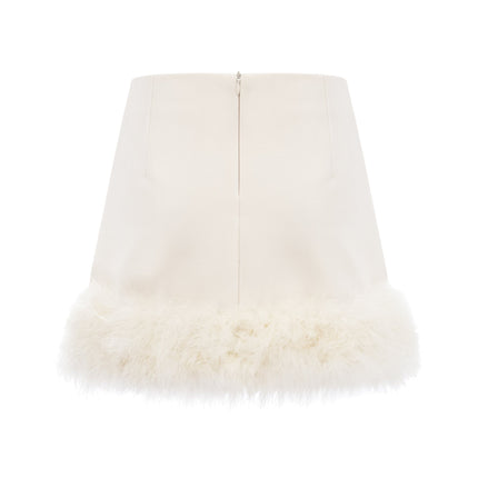 Simonetta White Blazer Skirt Feather Hem Ensemble