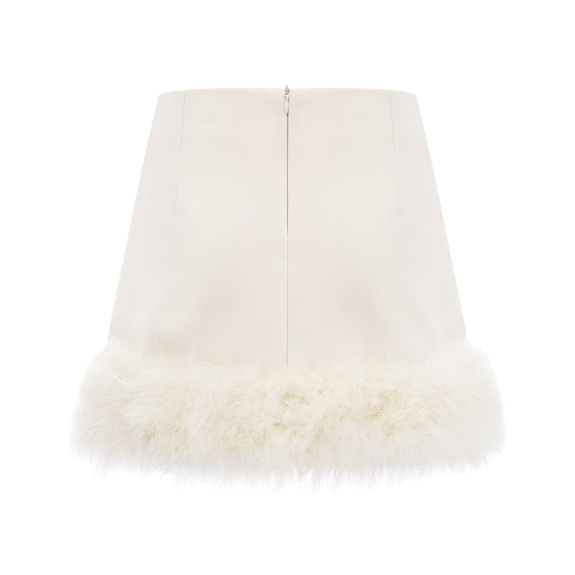 Simonetta White Blazer Skirt Feather Hem Ensemble