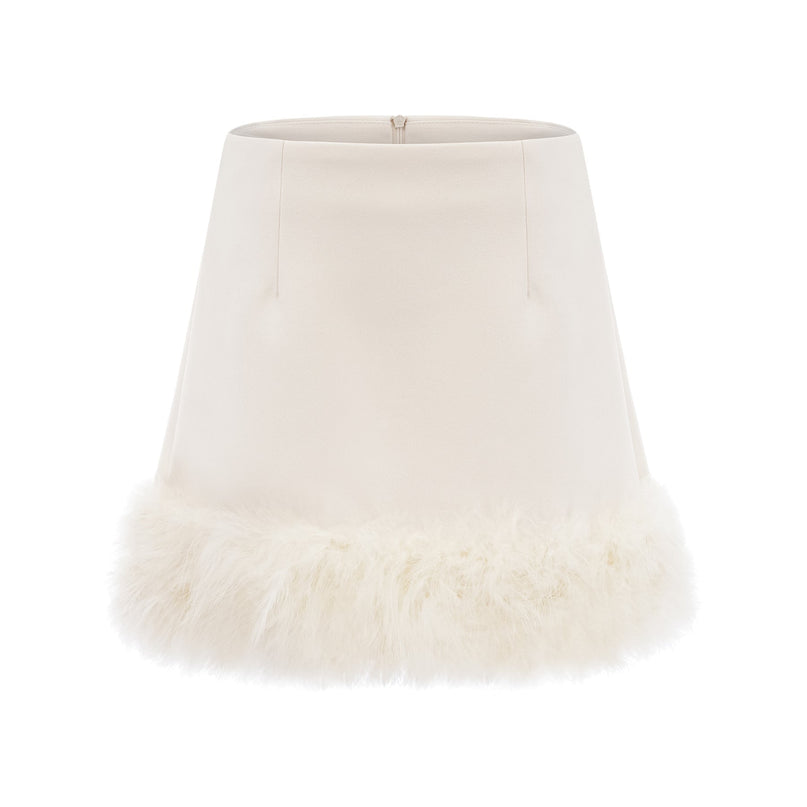 Simonetta White Feather Hem Blazer Skirt Ensemble