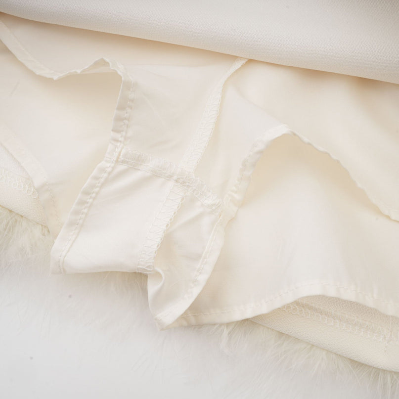 Simonetta White Feather Hem Blazer Skirt Ensemble
